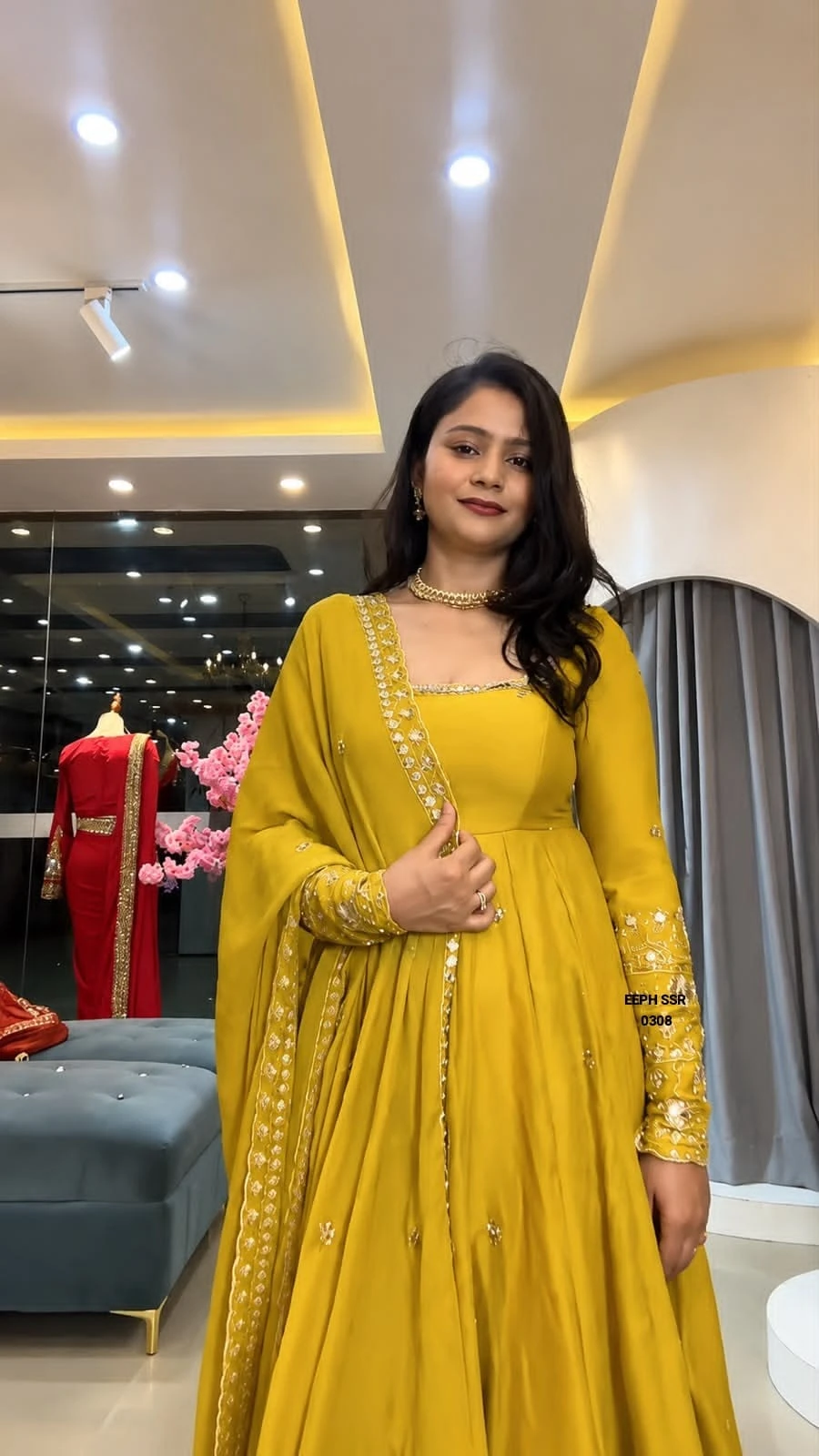 Crunchy Silk Embroidered Sequence Work Anarkali Salwar Set